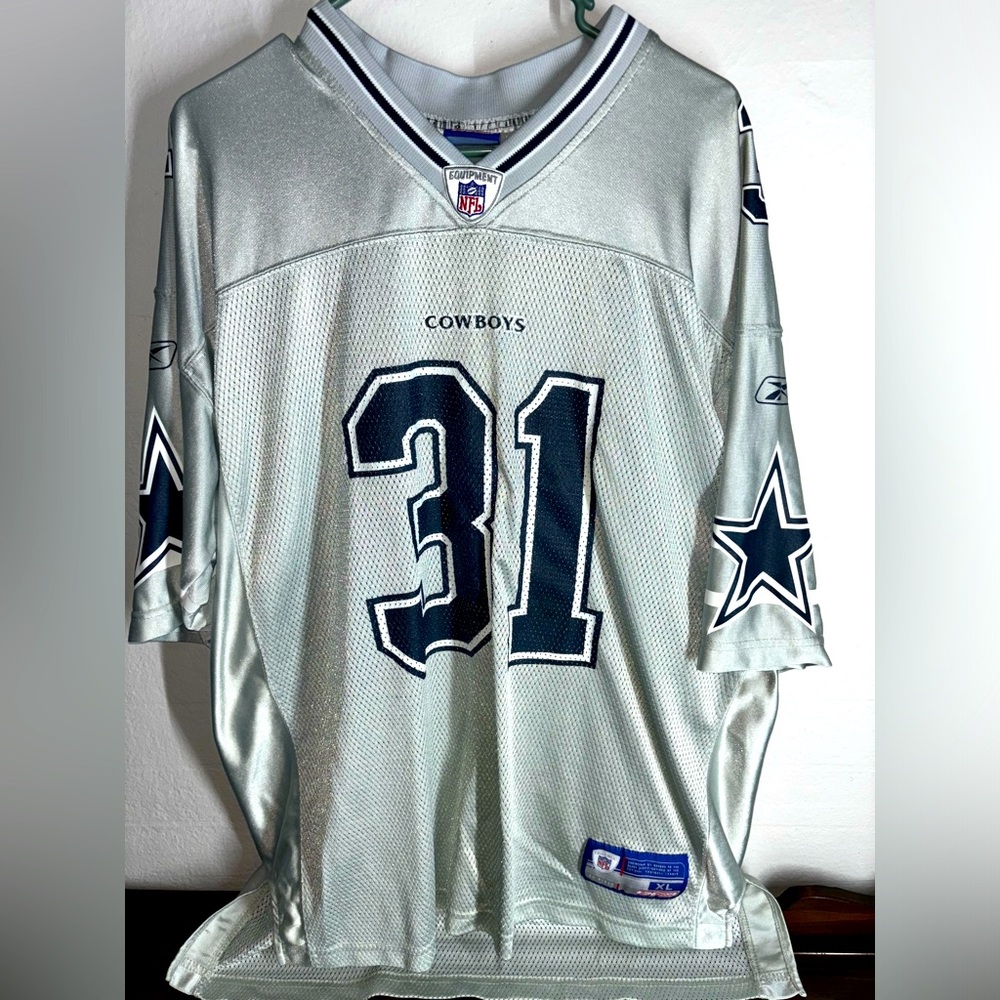 VTG REEBOK R. WILLIAMS #31 Cowboys On Field NFL EQUIPMENT Silver Jersey XL